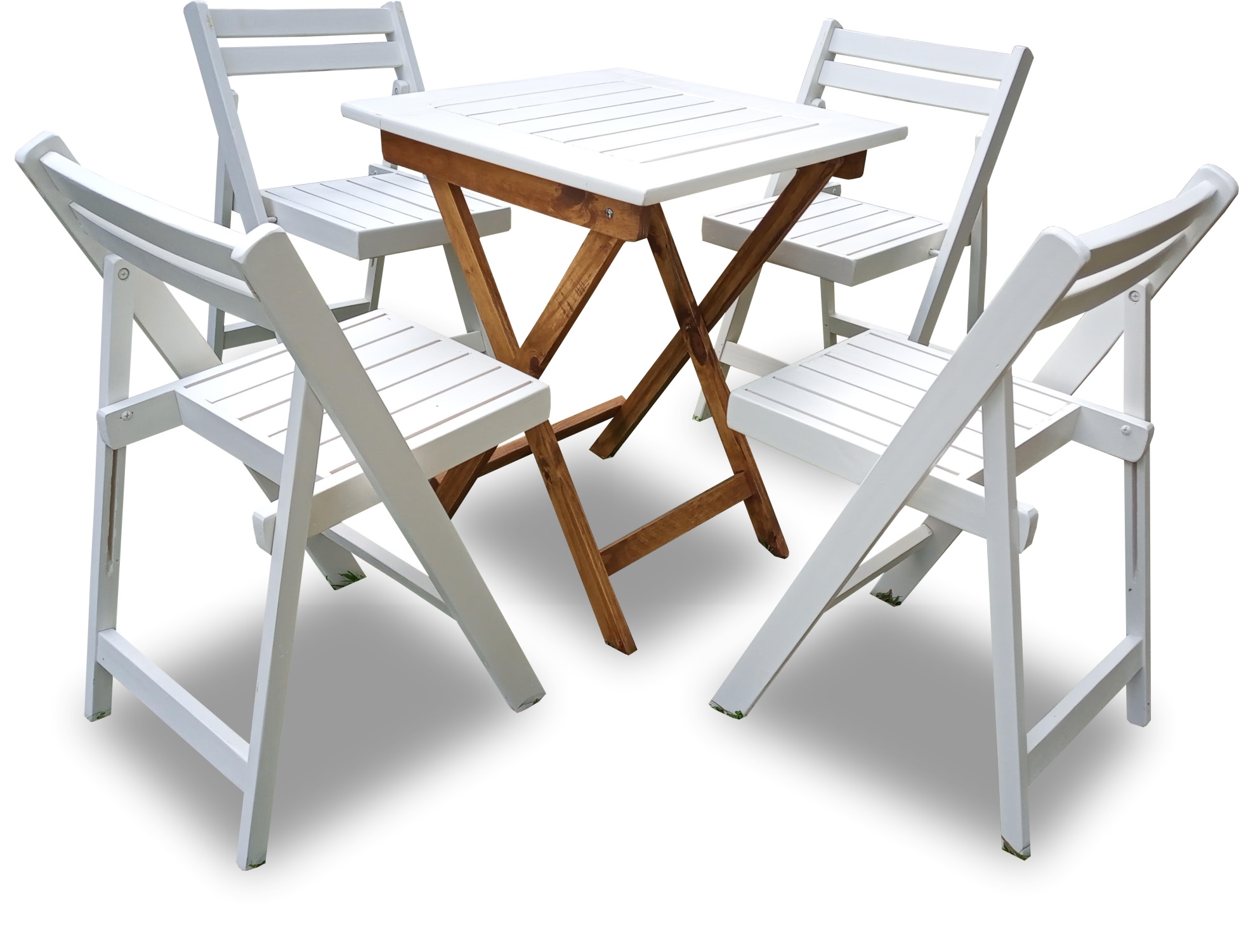 MESA PINO 60X60 TAPA BLANCA + 4 SILLAS LACA BLANCA